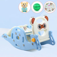 滑梯摇摇马 儿童滑滑梯宝宝摇摇马多功能小孩篮球框三合一室内外玩具滑梯摇马 活力蓝音乐早教熊+小篮球+坐垫三合一