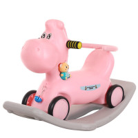 摇马溜溜车两用 宝宝小木马儿童摇马两用婴儿摇摇马塑料滑行玩具车1-6带护栏大号 粉色[大号两用]静音轮+护栏带音乐