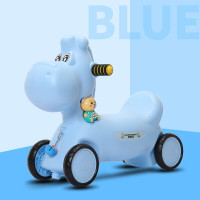 摇马溜溜车两用 宝宝小木马儿童摇马两用婴儿摇摇马塑料滑行玩具车1-6带护栏大号 蓝色[单滑行车]静音轮带音乐