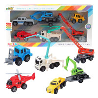 小号手模型车惯性小汽车工程车吊车儿童玩具车仿真挖掘机汽车模型 6只装多彩工程车
