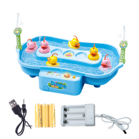 小鸭钓鱼玩具 儿童钓鱼玩具宝宝亲子互动电动双层钓鸭子套装小孩1-6岁 蓝色单层水循环鸭子配充电电池+充电器