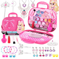 儿童画妆品盒 儿童化妆品套装女孩公主彩妆盒演出眼影盘女童小孩 手提包魔仙棒套餐