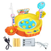 小鸭钓鱼玩具 儿童钓鱼玩具宝宝亲子互动电动双层钓鸭子套装小孩1-6岁 黄色圆形钓鱼盘1充电电池+充电器