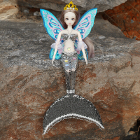 美人鱼娃娃 蝴蝶翅膀美人鱼公主娃娃创意手工玩偶婚纱儿童仿真玩具生日套 SG001带翅膀银色