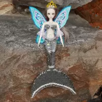 美人鱼娃娃 蝴蝶翅膀美人鱼公主娃娃创意手工玩偶婚纱儿童仿真玩具生日套 SG001带翅膀银色