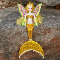 美人鱼娃娃 蝴蝶翅膀美人鱼公主娃娃创意手工玩偶婚纱儿童仿真玩具生日套 SG001带翅膀黄色-A