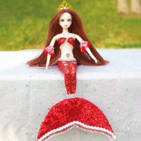 美人鱼娃娃 蝴蝶翅膀美人鱼公主娃娃创意手工玩偶婚纱儿童仿真玩具生日套 SG001无翅膀红色