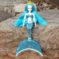 美人鱼娃娃 蝴蝶翅膀美人鱼公主娃娃创意手工玩偶婚纱儿童仿真玩具生日套 SG001无翅膀蓝色