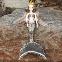 美人鱼娃娃 蝴蝶翅膀美人鱼公主娃娃创意手工玩偶婚纱儿童仿真玩具生日套 SG001无翅膀银色