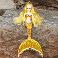 美人鱼娃娃 蝴蝶翅膀美人鱼公主娃娃创意手工玩偶婚纱儿童仿真玩具生日套 SG001无翅膀黄色