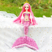 美人鱼娃娃 蝴蝶翅膀美人鱼公主娃娃创意手工玩偶婚纱儿童仿真玩具生日套 SG001鲜粉直发无翅膀