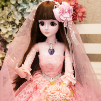 穿婚纱的娃娃 60厘米娃娃套装礼盒公主单个婚纱女孩洋娃娃仿真儿童玩具 粉红色【齐刘海】 有音乐