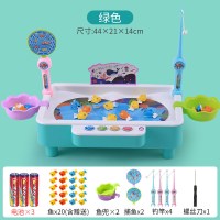 钓鱼玩具加水 钓鱼玩具儿童磁性鱼竿电动宝宝一岁半两岁小孩早教套装 小号[蓝-电池版]20条鱼+4鱼竿+电池
