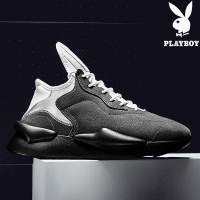 花花公子男鞋新款百搭真皮黑武士老爹鞋男秋季透气休闲运动跑步鞋