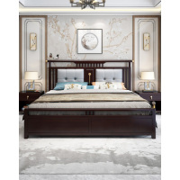 新中式实木床双人床1.8/1.5米卧室家具现代主卧真皮软靠背床
