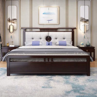 现代新中式床1.8米高箱收纳双人轻奢实木大床家用小户型家具床