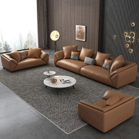 皮沙发大小户型意式三人组合现代简约客厅轻奢仿真皮科技布沙发