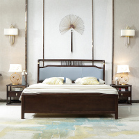 新中式实木床1.8米双人床现代简约软靠床主卧婚床卧室床