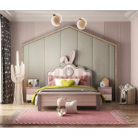 实木公主床儿童床女孩卡通床1.5米单人床1.2儿童房组合女生兔子床