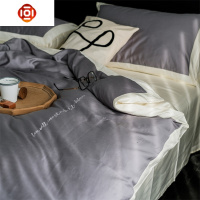 简约小清新60S棉棉四件套北欧风拼边色床品ins网红被套床单床品套装 三维工匠