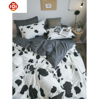 ins小清新奶牛四件套棉豹纹黑白简约1.5m1.8床上三件套床单被套床品套装 三维工匠