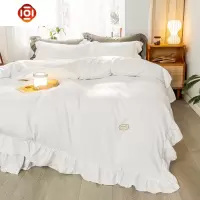 ins韩式荷叶边白色水洗棉四件套色花边1.2米1.5米1.8米民宿床品床品套装 三维工匠