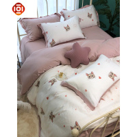 ins天丝四件套小猫咪床上用品 夏季冰丝萌宠可爱被套床单1.8床品套装 三维工匠