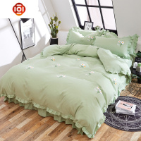 韩版春秋棉棉床裙四件套简约公主风网红色花边床单床罩被套床品套装 三维工匠