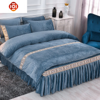 水晶绒床裙式四件套珊瑚床上用品冬季床单被套床罩式款带加绒加厚床品套装 三维工匠