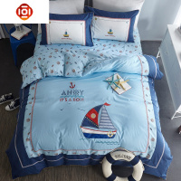 地中海棉儿童床品四件套棉男孩被套三件套床单1.35米床笠定制床品套装 三维工匠