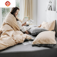 简约双拼棉水洗棉床上四件套 北欧色被套床单床品床笠款套件床品套装 三维工匠