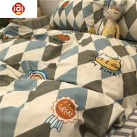 ins时尚菱格四件套 棉棉小猫头1.5m1.8米被套床单北欧简约风床品套装 三维工匠