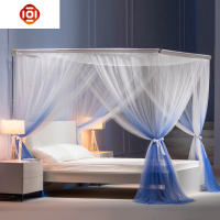 钓鱼竿蚊帐u型导轨床幔伸缩加密加厚公主落地1.5m1.8米家用 三维工匠