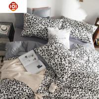 简约水洗棉四件套棉棉北欧豹纹床单被套学生宿舍三件套床上 三维工匠