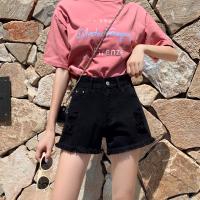浪漫攻略Romagolee夏季新款时尚破洞毛边潮流百搭超短牛仔裤女