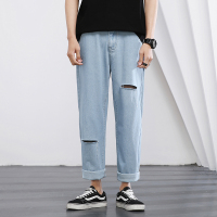 浪漫攻略Romagolee春夏男装老爹束腰裤新款纯棉无弹力牛仔裤男宽松直筒长裤