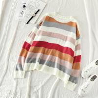 网红慵懒风条纹毛衣女2020春季新款学生韩版宽松彩虹针织衫上衣潮