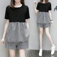 含棉夏女套装胖妹妹200斤加肥加大码女时尚休闲宽松短裤两件套装