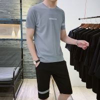 夏季男士套装青少年短袖T恤男士上衣服大码宽松七分裤短裤韩版潮