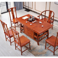 顶鸿DH-5749实木茶桌椅组合仿古功夫茶桌泡茶台茶几桌办公室泡茶茶桌配一围椅四牛角椅