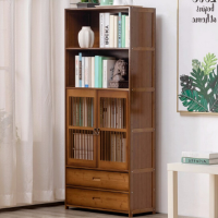 顶鸿DH-HY0575多层落地置物架储物柜楠竹阅读架 加高款大号-【带门带抽屉】