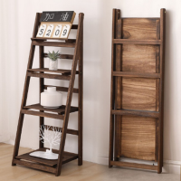 顶鸿DH-HY0607置物架客厅实木简易书架落地移动阳台卧室折叠花架四层