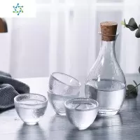 白酒玻璃清酒壶套装酒果酒温酒器锤纹酒杯酒壶创意日式清酒酒具 三维工匠 透明1壶4杯