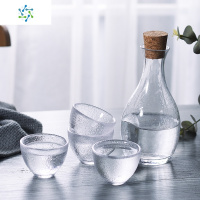 白酒玻璃清酒壶套装酒果酒温酒器锤纹酒杯酒壶创意日式清酒酒具 三维工匠 透明1壶4杯1温酒器