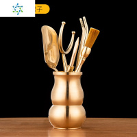 铜制茶道六君子套组铜质茶刀茶勺茶夹养壶笔套装功夫茶具配件杯叉 三维工匠 心宽六君子