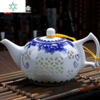 青花瓷茶壶陶瓷单壶家用过滤小号手工玲珑镂空茶具功夫白瓷景德镇 三维工匠 向阳花滤网内胆大壶[370]