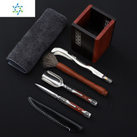 黑檀木茶道六君子大马士革钢茶夹实木功夫茶具不锈钢配件整套茶铲 三维工匠 紫光檀大马士13件套