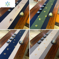 防水布茶席 手绘禅意中式桌旗布艺茶桌垫加长功夫茶具茶道茶旗垫 三维工匠 60*15+60*30