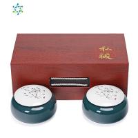 茶叶包装礼盒空通用黑枸杞绿茶龙井茶叶罐陶瓷密封罐双罐礼品定制 三维工匠 款三、墨绿色罐(私藏盒+双罐)茶具