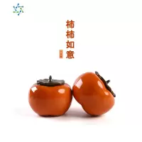 礼盒创意陶瓷柿子茶叶罐密封罐小号刻字普洱茶仓家用罐子 三维工匠 柿子花边盖双罐带礼盒茶具